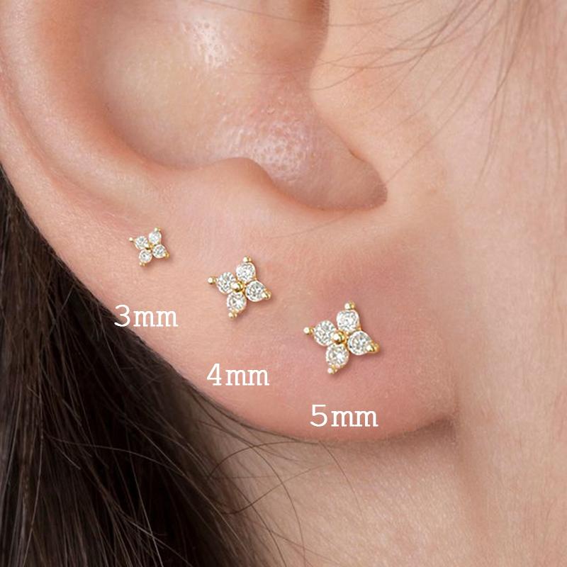 

Dainty Flower Earrings for Women Korean Cute Zircon Gold Color Piercing Cartilage Ear Studs Female Aesthetic Jewelry Gift KCE038 5mm