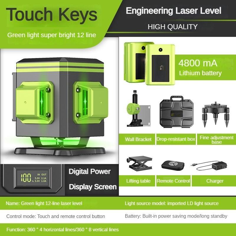 4D 12/16 Line 360° Portable Self-Leveling Spirit Level Horizontal and Vertical Cross Laser Projector New Green Light Laser Level