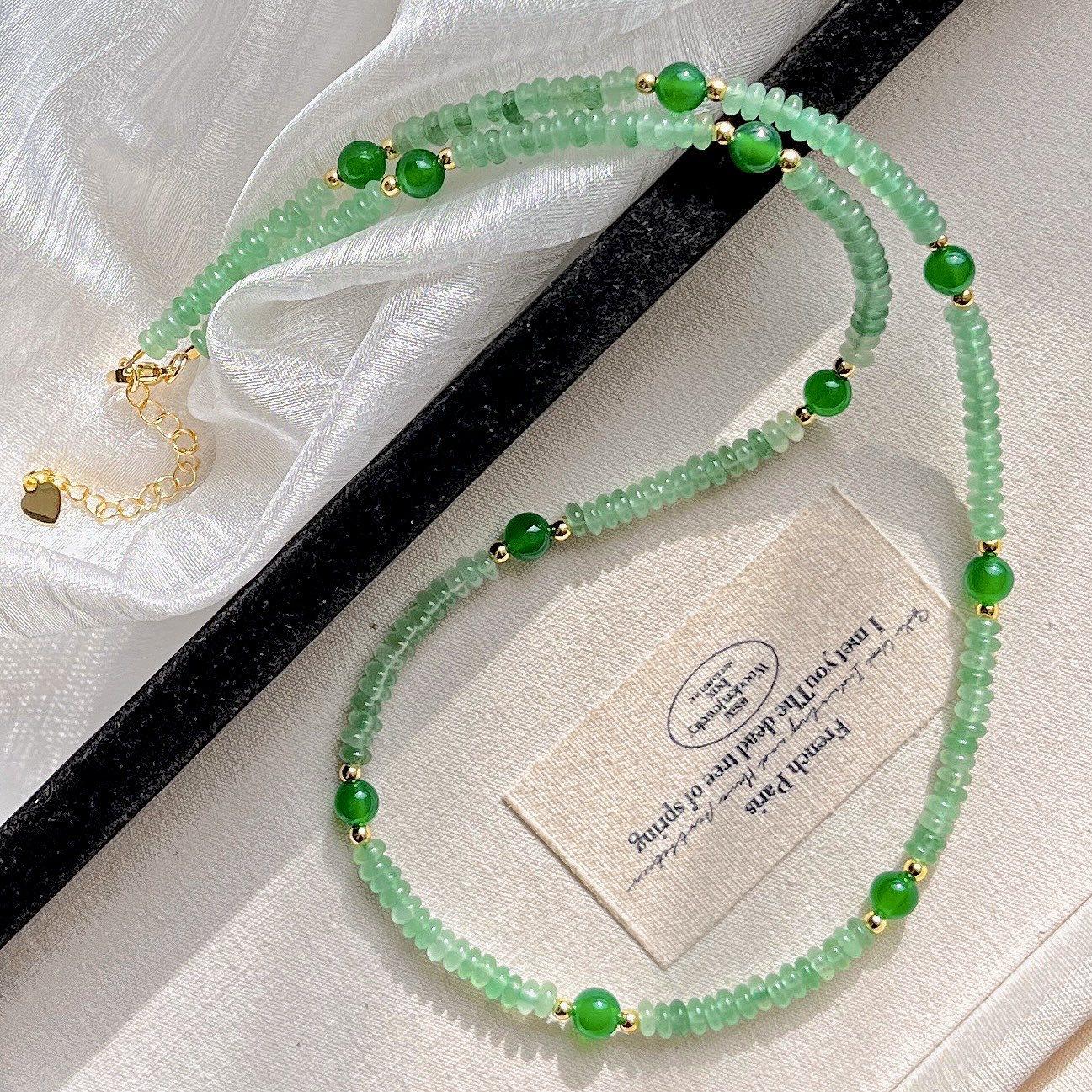 

Vintage High Quality Natural Dongling Jade Chalcedony Collarbone Chain Necklace Sweater Chain