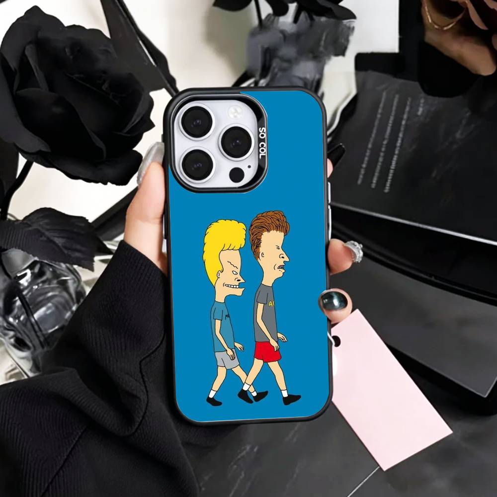 Cartoon B-Beavis and B-Butt-head Phone Case For iPhone17,16,15,14,13,12,11 Plus,Pro Max Colored Silver Plated Inside Cover