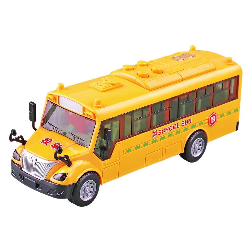 1 Set Bus Car Toy 1:30 Inertia Sliding Campus Bus Car Model Simulation Sound And Light Music Educational Toys Children'S Gift