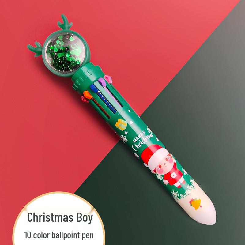 Festive Multicolor Reindeer & Snowman 10-Color Ballpoint Pen