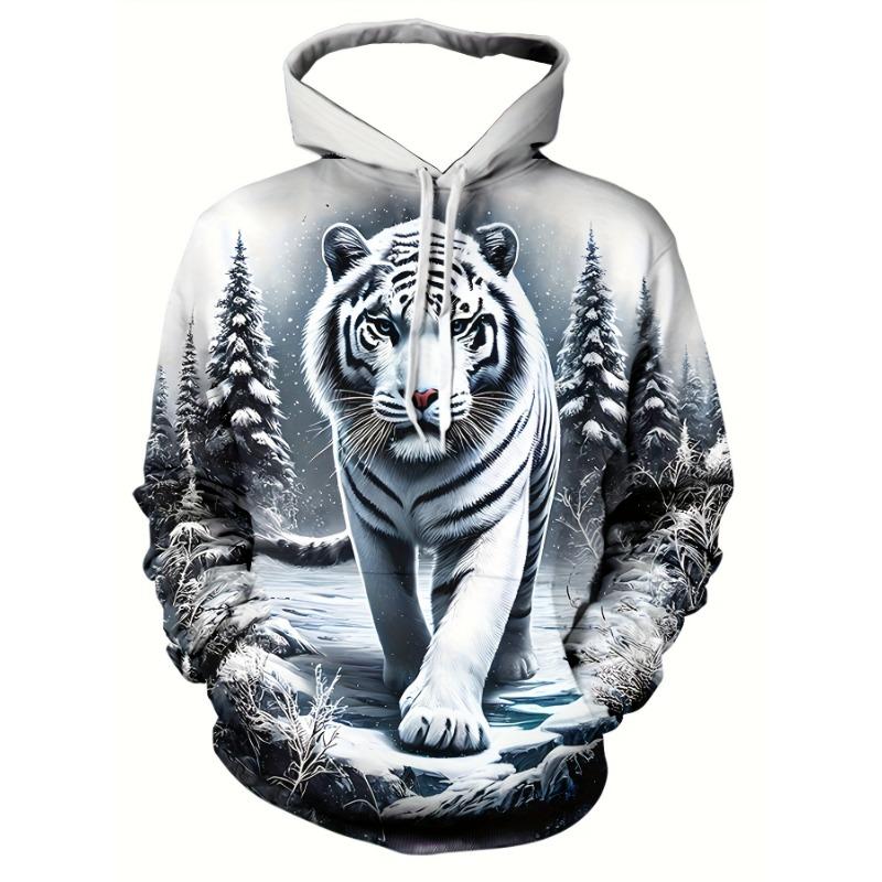 Hot Selling New Men's Autumn Tiger Print Soft, Comfortable, Breathable Hooded Sweatshirt Outdoor Urban Fashion Clothing