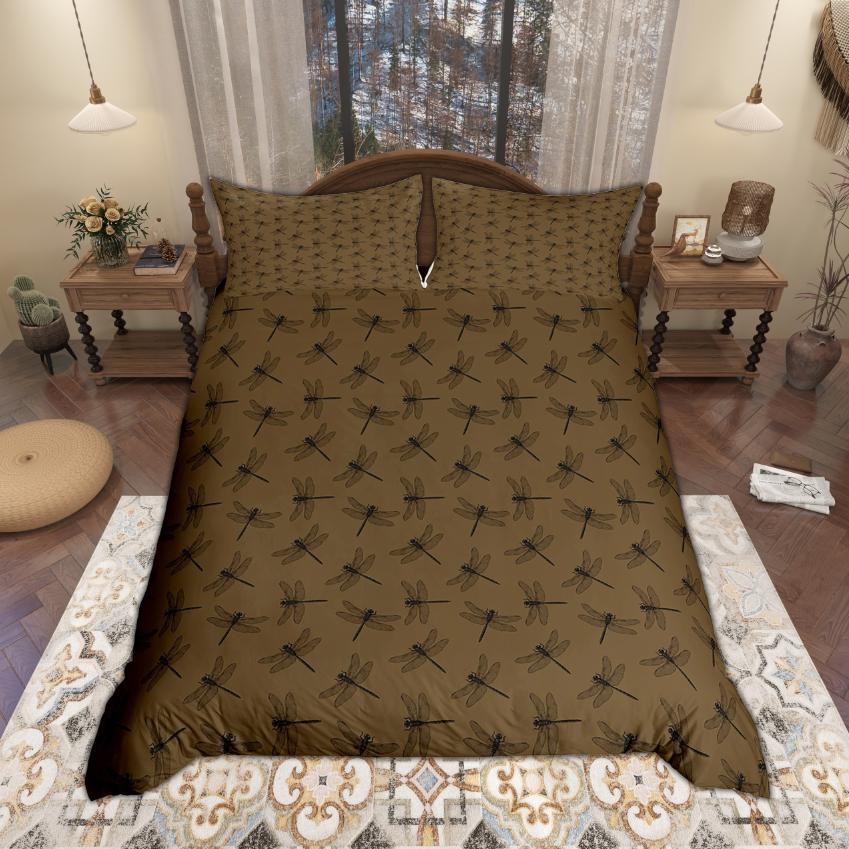 

Homewish Vintage Dragonfly Duvet Cover Set 2Pcs/3Pcs Retro Wildlife Bedding Wild Animal Bed Set EU Single(135*200cm)3pcs