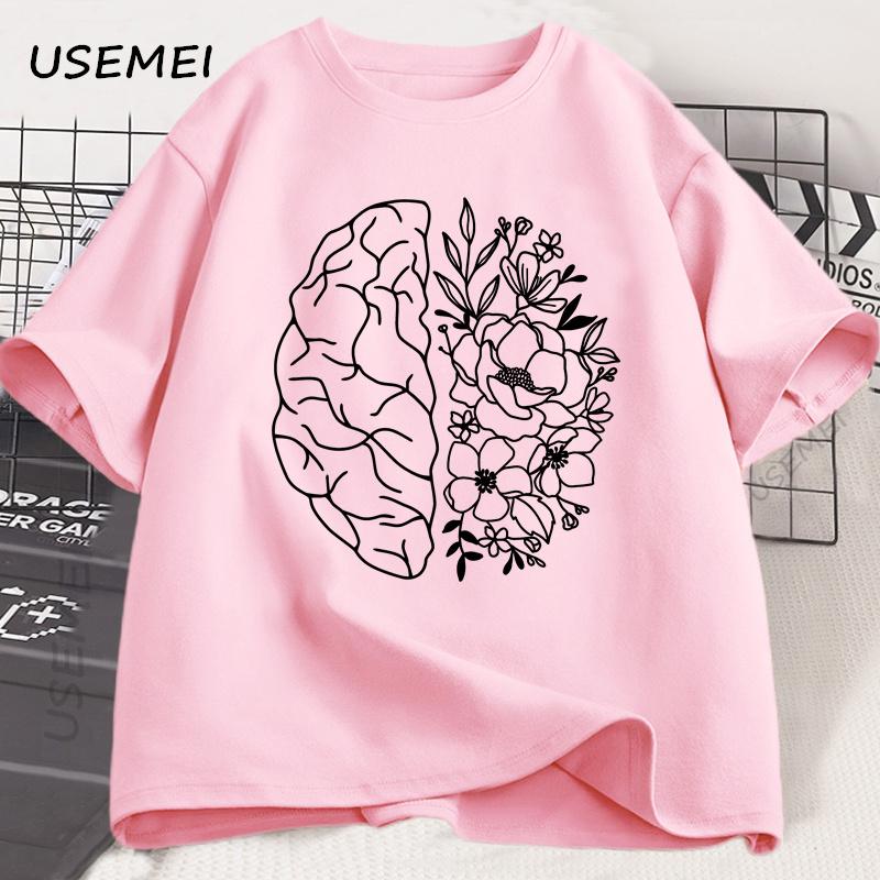Floral Brain Anatomy T Shirt Unisextal Health TShirt Nurse Nursing School Tshirt Brain Flowers Printed Cotton Short Sleeve Tees