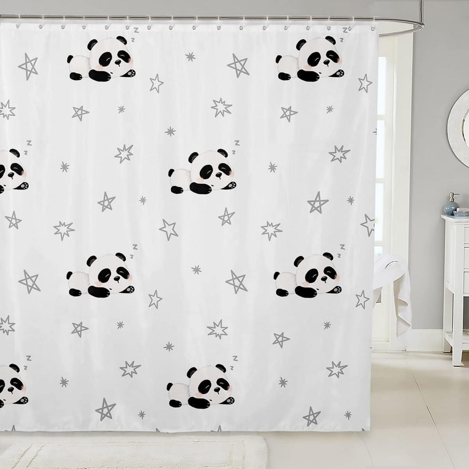 

Cute Panda Shower Curtain Set - Kawaii Panda Bear Design, Black & White, Includes Quilt Cover And 12 Hooks W60H190(CM)-1 Pcs
