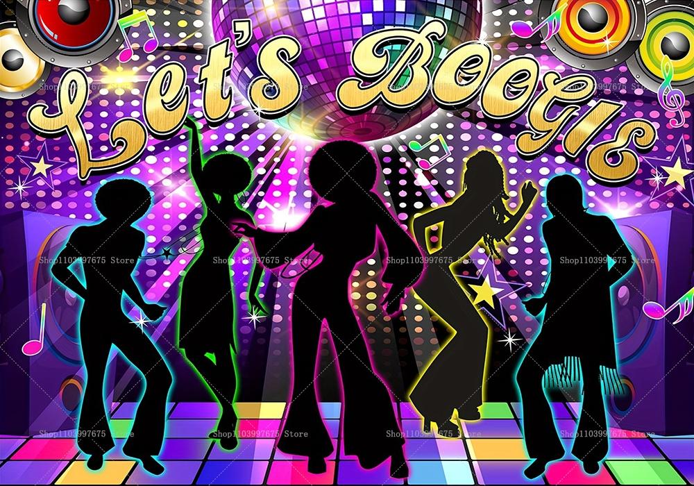Backdrop for 70s, 80s and 90s Disco Dance Party, Retro Club, Neon Ball, Stage Banner, Background Props for Ph5259