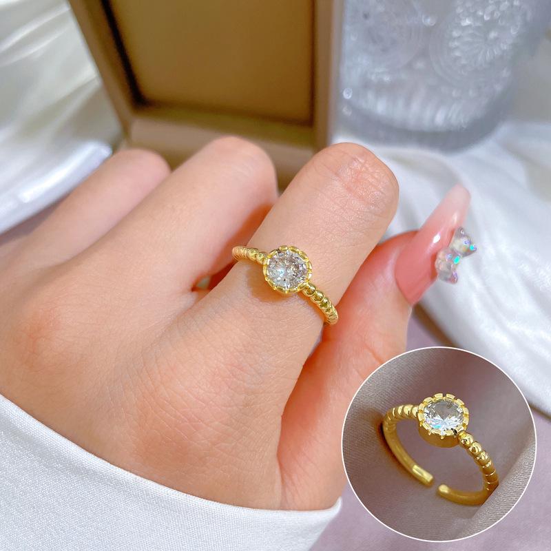 [Real Gold Electroplating] Temperament Advanced Sense Zircon Super Flash Ring Women'S Opening Can Be Adjusted And Simple