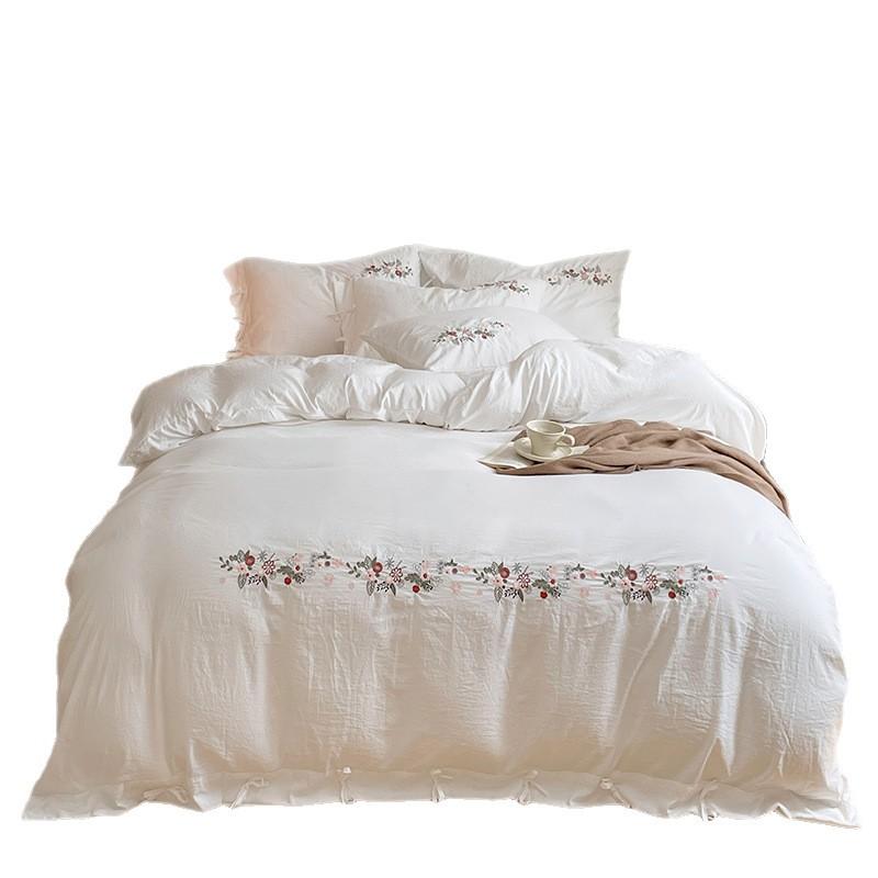 Class A Retro High-Gram Embroidery Strap Washed Cotton, Imitation Hemp Cotton And Linen Bed Sheet Quilt Cover