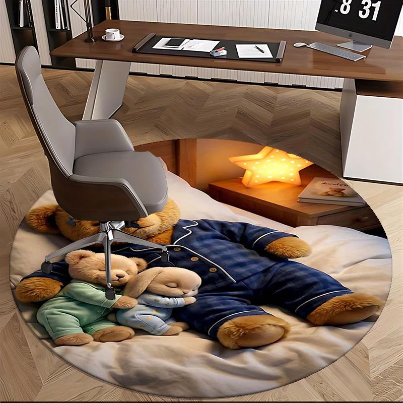 1pc Anime Design Round Carpet - Cute Teddy Bear and Bunny Print Chair Mat for Office, Home Decor, Living Room, Bedroom, Game Room Decoration.K003