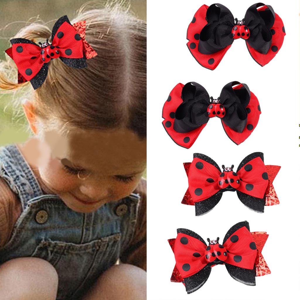 Fashionable Ladybug Double Layer Bows Hair Clips for Kids Unique Hairpiece Hair Accesories for Girls Aged 3 and Up