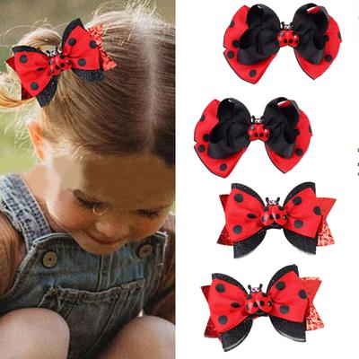 Fashionable Ladybug Double Layer Bows Hair Clips for Kids Unique Hairpiece Hair Accesories for Girls Aged 3 and Up
