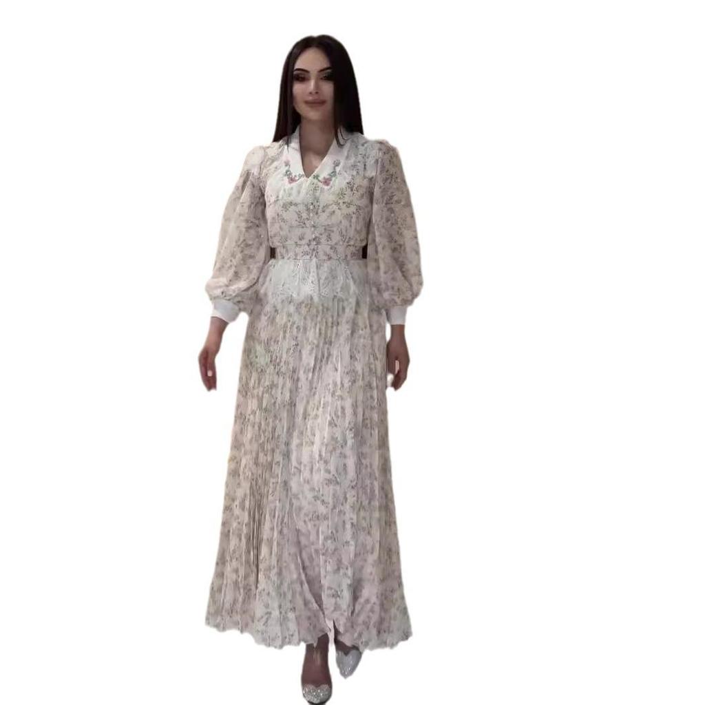 Elegant Floral Lace Spliced High-Waist Dress - Autumn 2024 Collection