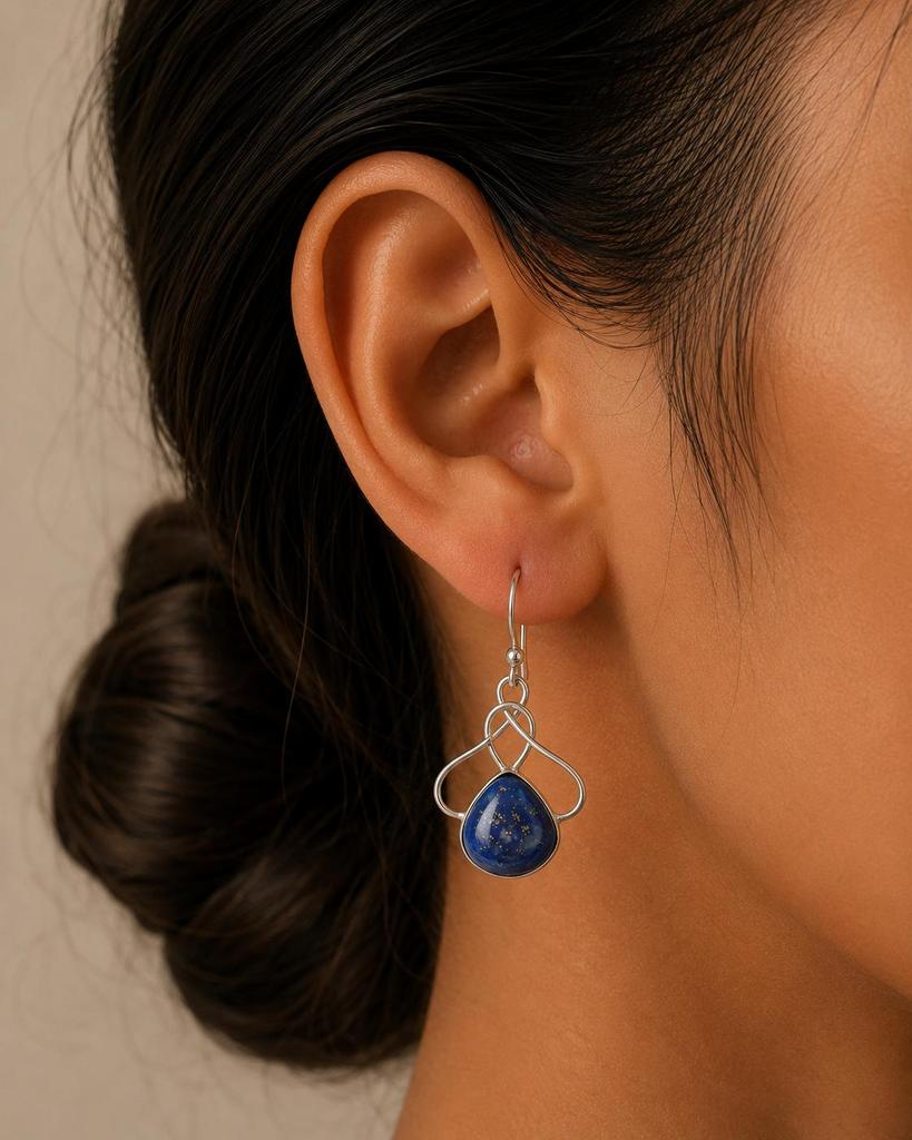 Natural Lapis Lazuli Gemstone 925 Sterling Silver Handmade Drop Earrings 1.50" For Anniversary Gift EE-2-24