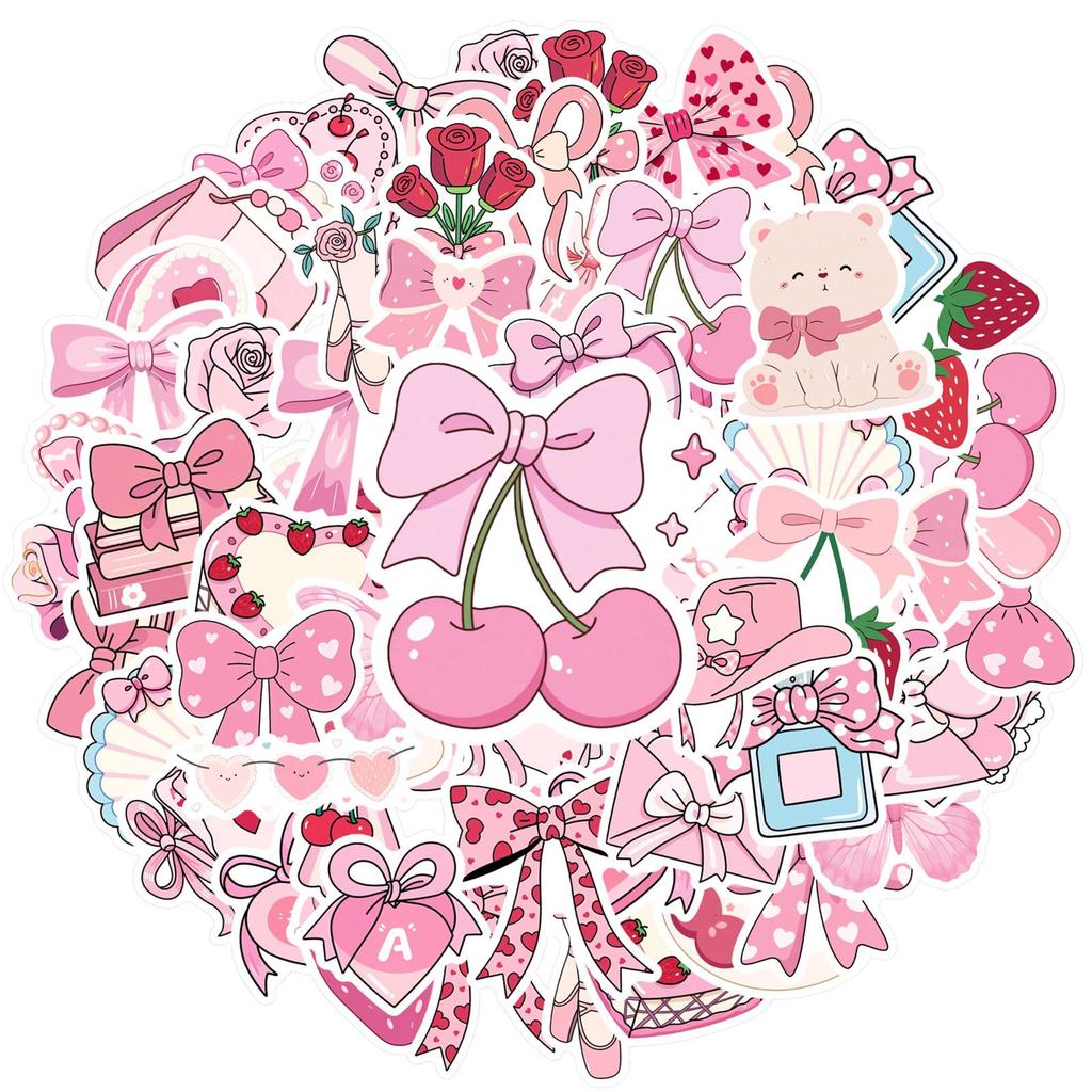 35pcs-50pcs Cute Pink Stickers Romantic Cute DIY Stickers Teacher Reward Stickers For Guitar Laptop Helmet Skateboard Guitar