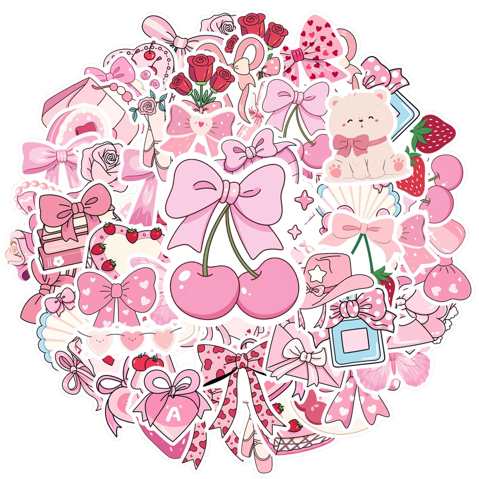 35pcs-50pcs Cute Pink Stickers Romantic Cute DIY Stickers Teacher Reward Stickers For Guitar Laptop Helmet Skateboard Guitar