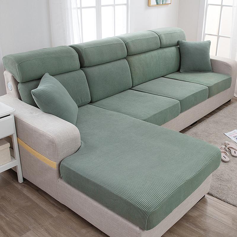 1pc Solid Color Jacquard Sofa Seat Cushion Cover Polar Fleece Elastic Sofa Cover for Living Room Chair Cover Furniture Protector
