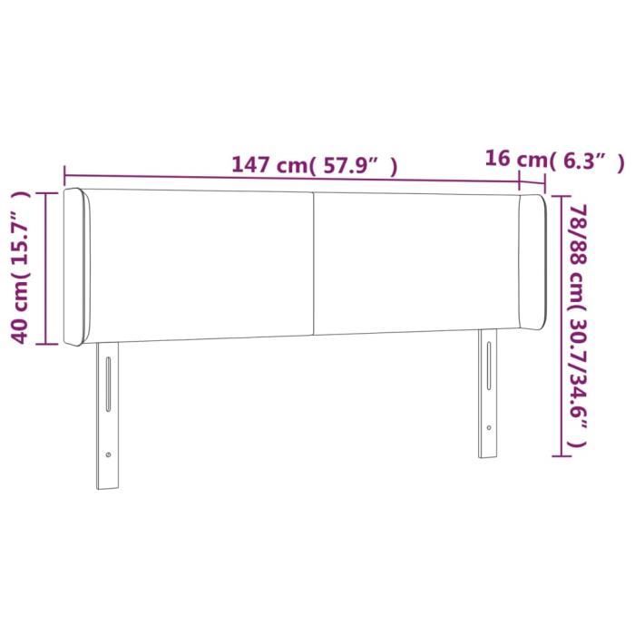VidaXL Tête de lit avec oreilles Gris foncé 147x16x78-88 cm Tissu3118487