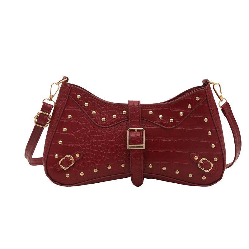 Rivet Simple Retro  Summer Personalized New Fashion Solid Color Trend Casual Shoulder Bag Underarm Bag Women