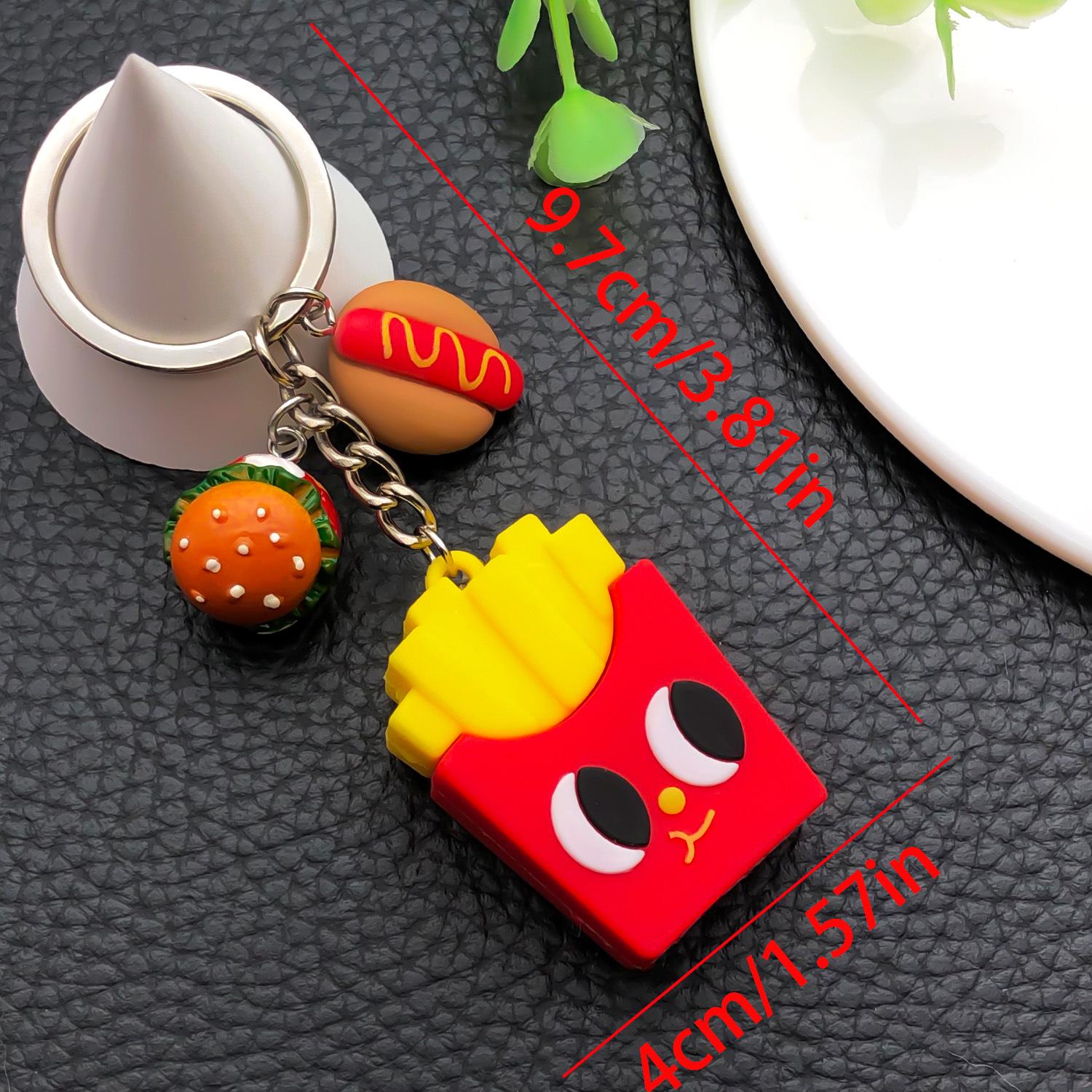 Cartoon Soft Rubber Food Keychain: Hamburger, Hot Dog, French Fries - Cute, Creative Pendant for Backpacks