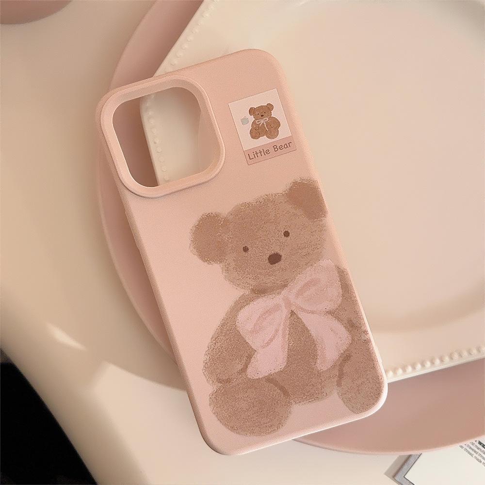 Plush Bear Doll IPhone 15 Apple Phone Case 17promax Suitable for 16 Silicone 13 Pink Soft 12