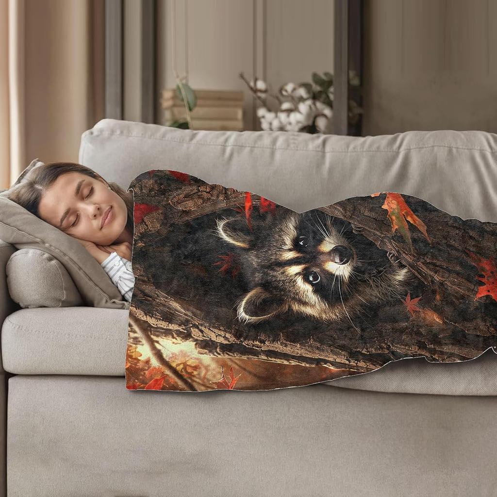 Cute Raccoon Throw Blanket for Women Girls Boys, Soft Flannel Blankets Gifts for Living Room Couch, Home, Sofa Decor, 50"x60"