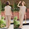 Chic Summer Short Sleeve Set for Middle-Aged & Elderly Women: Stylish Two-Piece with Wide Leg Pants