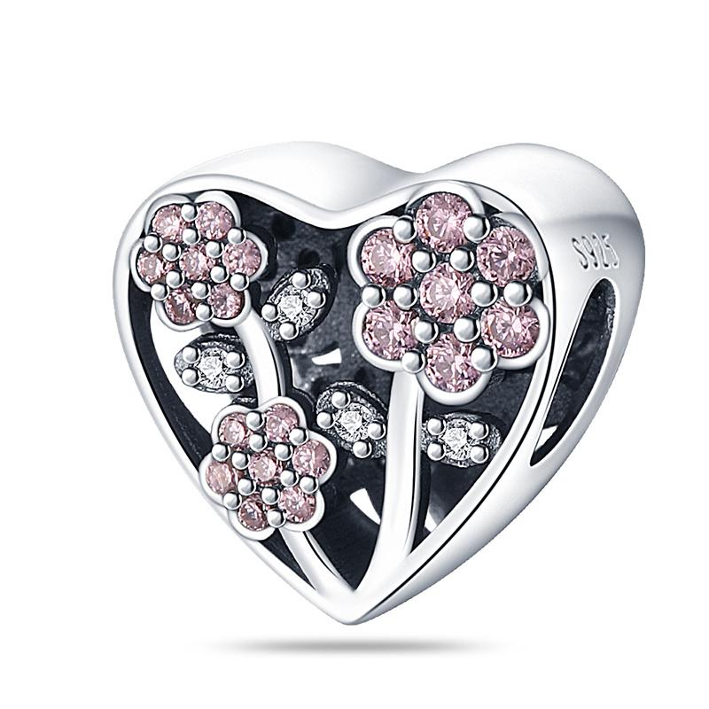 Copper Romantic Classical Flower Heart Rose Charm Beads For 3Mm Bracelet Diy Fine Jewelry Gift Making