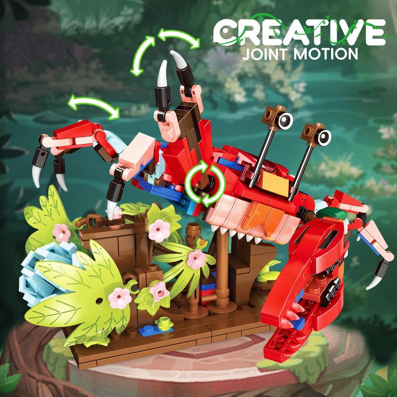 MOC 3 w 1 Seria Dżungla Amazońska Klocki Model Zwierzęcia Symulacja Papuga Kameleont Krab Kreskówkowe Klocki Zabawki dla Dzieci Prezenty