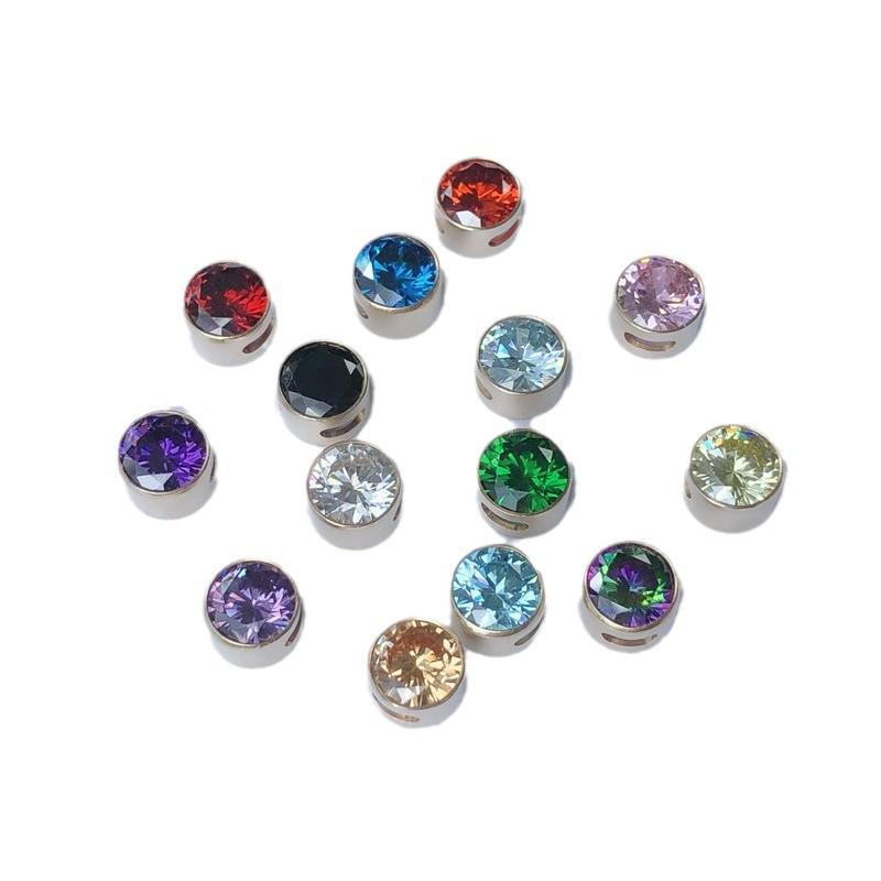 14K Gold Plated 6mm Round Cubic Zirconia Pendant Charm Spacer Bead Bracelet Birthstone DIY Accessory Garnet Red Zircon 6mm, 1pc