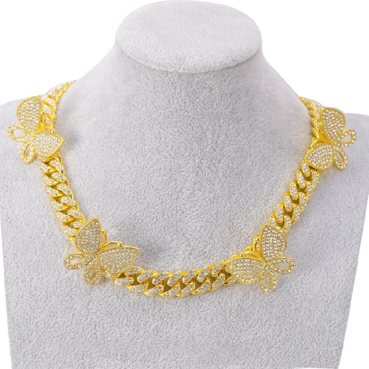 Bling Cuban Link Chain Butterfly Choker Necklace Thick Rapper Chains Hip-Hop