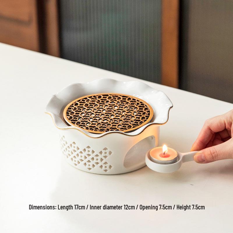 Winter Warm Tea Stove Set: Glass Flower Teapot with Ceramic Candle Base for Tea Houses, Hotels, and Restaurants