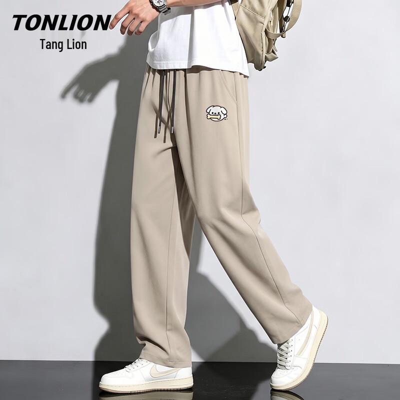 TonLion Men s Cartoon Print Ice Silk Straight-Leg Casual Pants XL