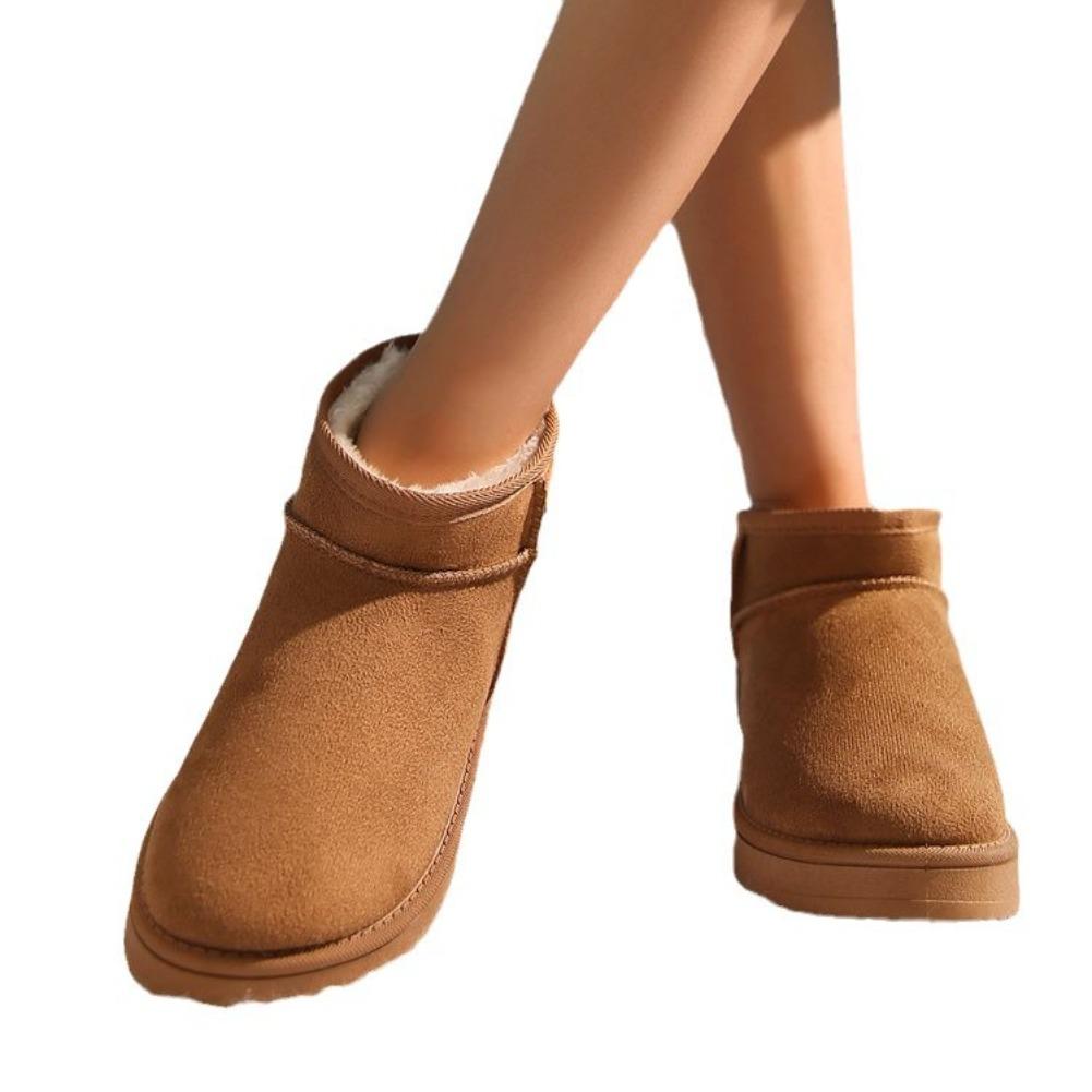 Dámské jednobarevné silné plyšové sněhule Pohodlné teplé ploché kotníkové boty Dámské zimní ležérní nazouvací bavlněné boty Plus size