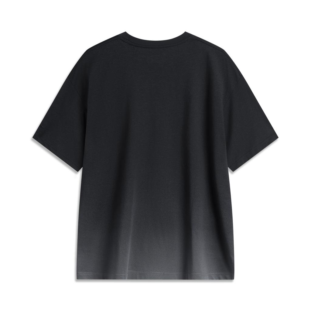 Li Ning Sports Fashion Series Casual Simple Round Neck Loose Short Sleeve T-Shirt Unisex Tops Black-Gradient AHSU871-2