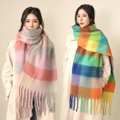 35 *220Cm Luxury Checked Scarf Warm In Winter Cashmere Like Feel Rainbow Checked Fashion Versatile Women Tassel Shawl Scarf