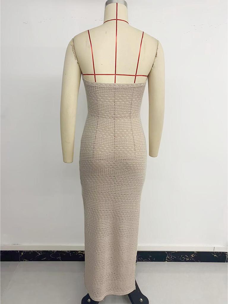 2026 Elegant Resort Luxury Knit Fishtail Slit Skirt Strapless Long Dress