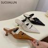Fashion SUOJIALUN 2024 Spring New Brand Women Slipper Fashion Pointed Toe Slip On Mules Shoes Thin High Heel Outdoor Dress Sandal Pumps
