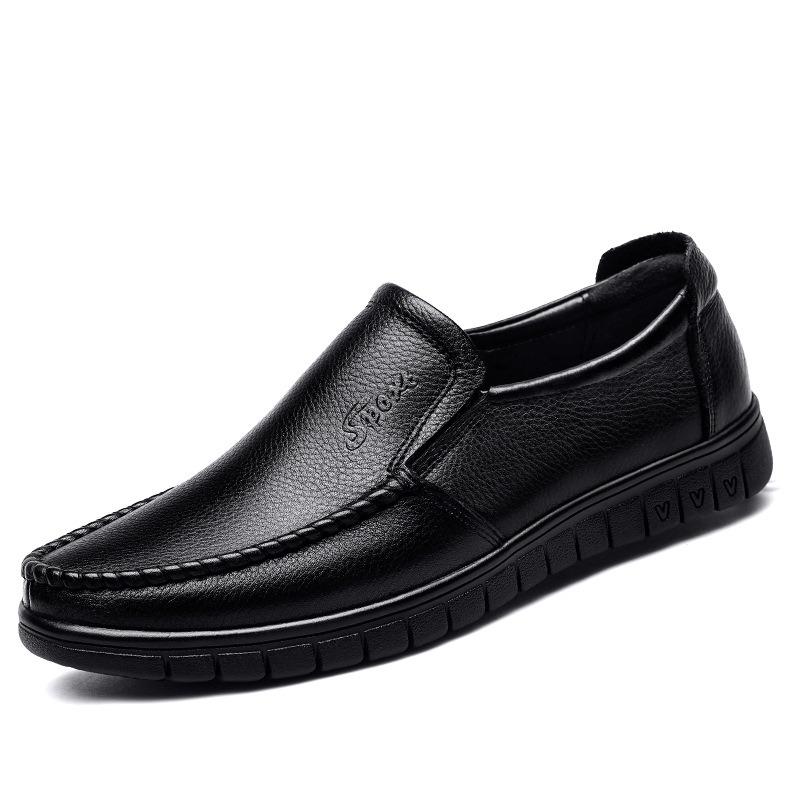 Large Size Men's Leather Shoes Men's Foot Cover Leather Hollow Breathable Casual Single Shoes Soft Sole Medium Old Dad Lazy Shoes