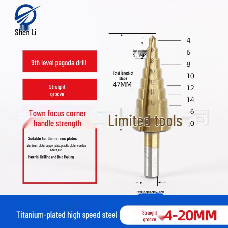 Industrial Spiral Flute Tapered Step Drill Bit for Metal