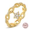 Original 925 Sterling Silver Golden Star Chain Rings for Women Girls Jewelry Birthday Anniversary Gifts