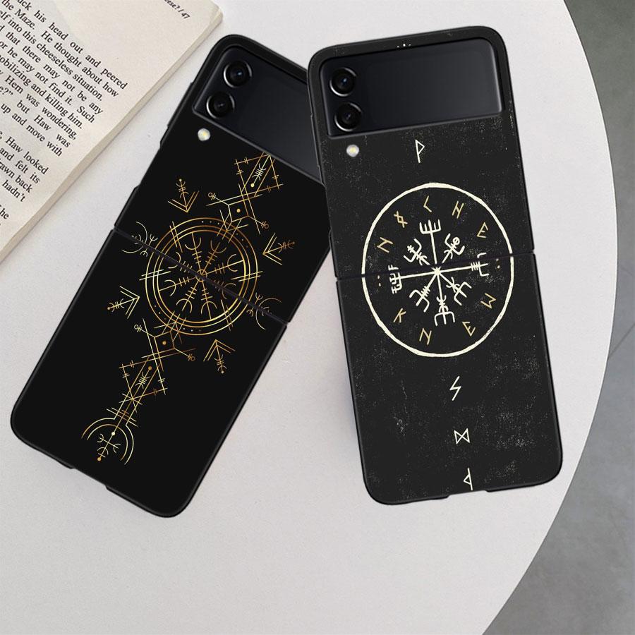 Nordic Norse Phone Case For Samsung Z Flip 7 6 5G Galaxy Z Flip 5 4 3 Black Hard Cell Cover Luxury PC Shell Coque