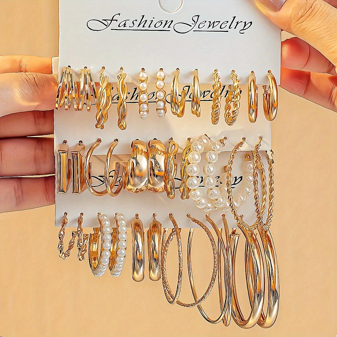 TEMU Elegant Textured Circle Hoop Earring Set for Women