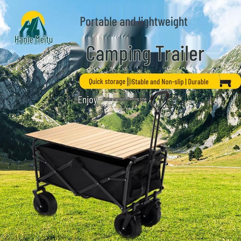 Hanlemeitu 140L Outdoor Folding Camping Wagon with Lid