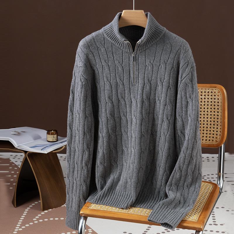 2025 Puyuan Women's Casual Cable Knit Stand Collar Zipper Sweater - 100% Wool, Autumn/Winter Collection.
