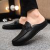 Fashion Summer Leather Men Half Slippers Breathable Mens Casual Shoes Slip-on Lazy Driving Shoes Comfortable Walking Loafers Moccasins