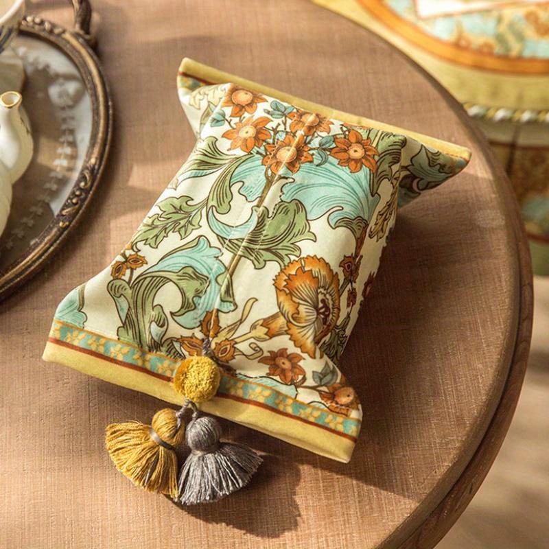 

Home Cotton Tassels Original Fabric Short Plush Tissue Bag for Living Room Car Reusable Bathroom Organizer зелений