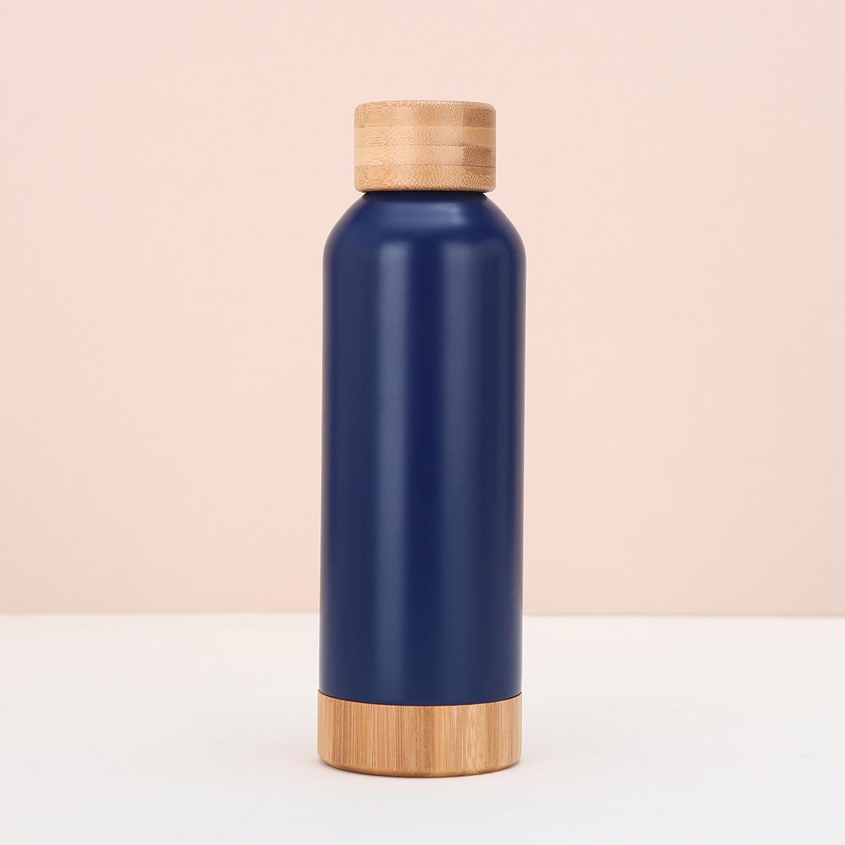 

Bamboo Wood Bottom Bamboo Cover Outdoor Sports Kettle With Plastic Handle Portable Water Cup Stainless Steel Vacuum Thermos Cup 500ml темно-синий