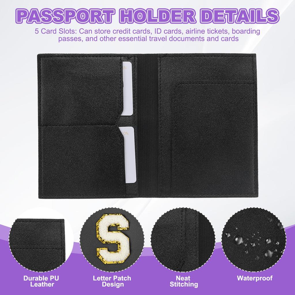 PATIKIL Travel Passport Luggage Tag Set with Initial Passport Cover and Alphabet Chenille Letter Travel Wallet Bag Suitcase Identifier for Women and