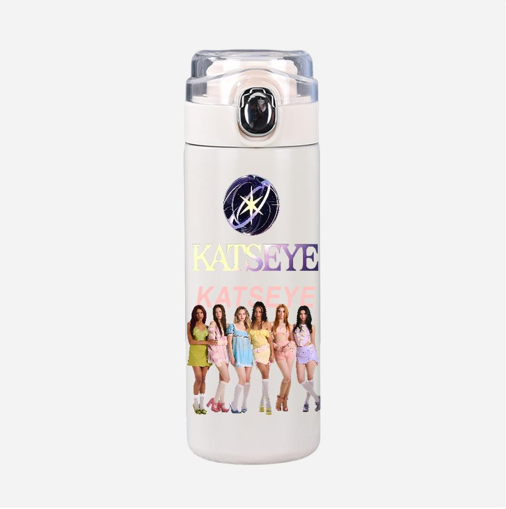 400Ml Water Bottle Anime Cartoon KATSEYE Printed Thermos Cup Portable Stainless Steel Outdoor Sports Water Cup Children Kid Gift
